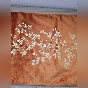 Orange Velvet Table Runner with Gold Foil Leaf Branch Vines